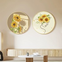 Nordische Runde Sonnenblumen-Leinwand-Wandkunst Moderne Minimalistische Dekorative Malerei für Schlafzimmer Wohnzimmer Sofa-Hintergrund