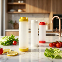 Bouteille souple en plastique pour aliments, conteneur de rangement de cuisine moderne multifonctionnel, 12oz 16oz 20oz 24oz, conception durable, portable et réutilisable