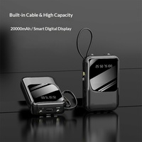 Nouvelle batterie externe portable haute capacité 20000 mAh avec câble intégré, affichage numérique, plusieurs ports USB, impression de logo personnalisable