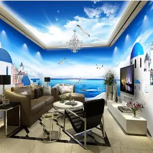 3D soffitto piastrelle adesivi murali Carta Da Parati Felice Pesce di mare Delfini Decorazione Della Stanza Della Pittura Della Parete murales Carta Da Parati