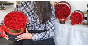 N-009 conservato rosa eterna rosa in scatola rotonda rosa disposizione confezione regalo fiore rosso eterno rosa per il regalo di san valentino - Product Image 3