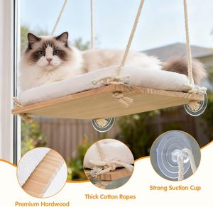<span class=keywords><strong>Hamac</strong></span> de fenêtre pour chat, lit pour chat <span class=keywords><strong>avec</strong></span> siège en <span class=keywords><strong>bois</strong></span> massif, ventouses robustes <span class=keywords><strong>avec</strong></span> coussin, <span class=keywords><strong>hamac</strong></span> de fenêtre intérieur pour chats - Product Image 4