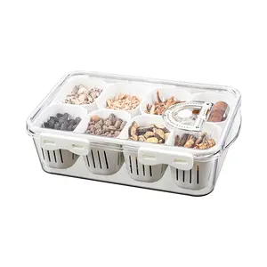 Refrigerator Box Compartment Vegetable Fruit Storage Organizer Kitchen Divided Serving Tray Spice Storage Container With Timer