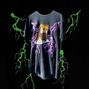 Custom OEM Plus Size Oversized Vintage Acid Stone Wash Tee Glow In The Dark Tshirt 3D Foam Puff Screen Print T Shirts