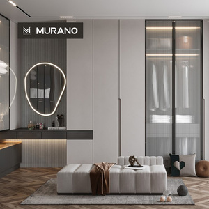Armoire sur mesure de luxe moderne en verre dépoli avec bureau ou coiffeuse intégrée, <span class=keywords><strong>dressing</strong></span> - Product Image 1