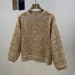 Pull en <span class=keywords><strong>laine</strong></span> à col rond à manches longues élégant et luxueux pour femmes B*C avec broderie creuse à paillettes, pull d'automne - Product Image 4