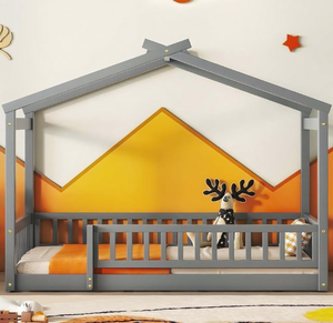 Letto a Casetta per Bambini, Letto a Terra con Ringhiere, Struttura in Legno Stile Montessori, Divertente Letto Gioco per Ragazze <span class=keywords><strong>e</strong></span> Ragazzi - Product Image 4