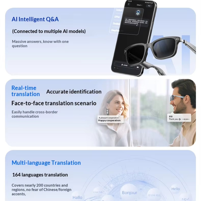 YIHUAREN YJ009F Magnetic Attraction Face-to-face Photography Music Real-time AI Voice Assistant 144+ Language Glasses