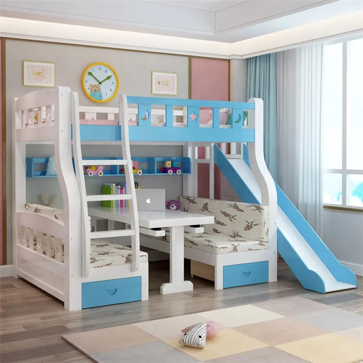 نوفا 2021 جديد تصميم طفل مجموعة أثاث غرف النوم سرير ثنائي الأسطح إطار بنين سرير بطابقين للأطفال مع الشريحة