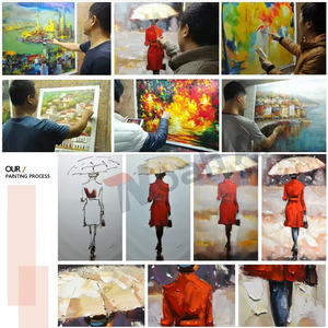 Peintures à l'huile sur toile abstraites d'arbres d'automne avec palette texturée 3D, art mural, paysage de rue nocturne sous la pluie - Product Image 5