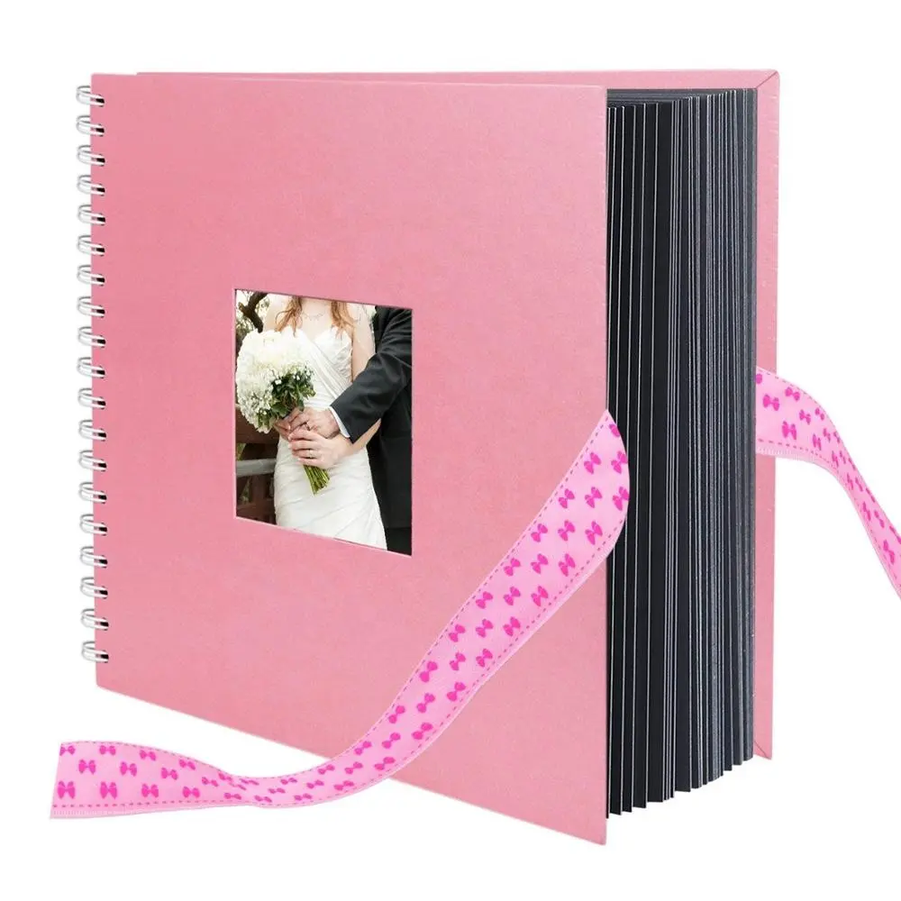 Scrapbook Album, 8x8 inches Pink LUNIQI Photo Collection with Photo Opening and Gift Bow Knot