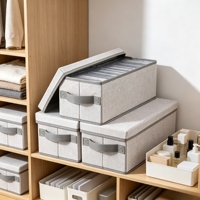 Ensemble de 2 boîtes de rangement pliables en tissu pour CD, avec couvercle séparé, empilables, pour DVD, vinyle et autres supports multimédias, pour la maison et le bureau
