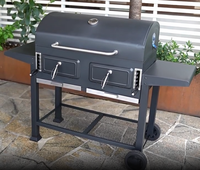 Barbecue portable d'extérieur en bois, grands grils à charbon de bois, chariot de barbecue, fumoir, barbecue avec table double pliable