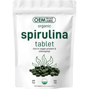 Etiqueta privada algas verdes 100% polvo de espirulina orgánica pura tableta Spirulina Chlorella extracto cápsulas suplemento para desintoxicación
