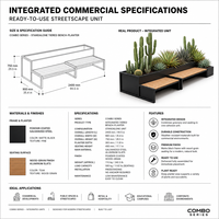 Banc de jardin et jardinière combinés YISHANG en acier avec motif imitation bois, mobilier d'extérieur