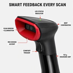 เครื่องสแกนบาร์โค้ดแบบ Ergonomic รองรับ QR Code 2 มิ<span class=keywords><strong>ต</strong></span>ิ พร้อมแท่นชาร์จและขาตั้งอัตโนมั<span class=keywords><strong>ต</strong></span>ิ สำหรับใช้ในร้านค้าปลีก - Product Image 6