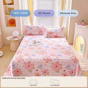 Set di <span class=keywords><strong>Lenzuola</strong></span> in Puro Cotone 100% Liscio, 3 Pezzi con Motivo Floreale, Misura Standard, Fornitore per Resort e Ville - Product Image 1