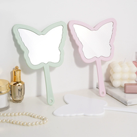 Cermin Kosmetik HD Portabel dengan Bingkai Kaca & Logam Pegangan Plastik Genggam dengan Lampu Logo Kustom untuk Riasan Wanita