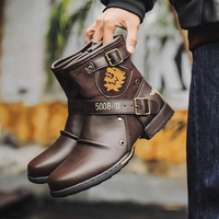 Bottes de motard vintage en cuir style britannique pour homme, avec boucle métallique, chaussures de cowboy tendance