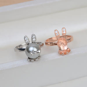 Anillo de Conejito de Plata S925 con Boca Abierta Móvil, Perla 10-11, Accesorio DIY, Soporte Ajustable de Aleación, Engaste para Incrustaciones - Product Image 3