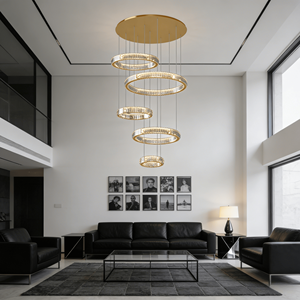 <span class=keywords><strong>Lampadario</strong></span> a Sospensione in Cristallo a 5 Anelli 160W con Certificazione SAA, Moderno per <span class=keywords><strong>Soggiorno</strong></span> e Hotel, 3 Colori Intercambiabili - Product Image 4