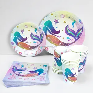 Mermaid Birthday Party Supplies piatti di carta usa e getta tovaglioli set di stoviglie usa e getta decorazioni per feste per Baby Shower di compleanno