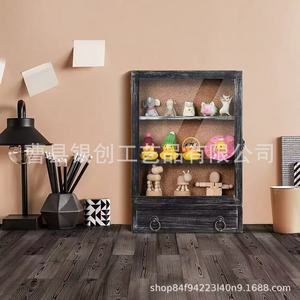 Wooden Flip Top Transparent <b>Display</b> Box With Drawer <b>Wall</b> <b>Mounted</b> Souvenir Storage <b>Cabinet</b> Rectangle Solid Color Covered - Product Image 3