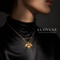 LUOYUNE Exquis Ensemble de Bijoux DIY Plaqué Or 18K avec Breloques Pavées de Zircons Formes Mixtes Cœur Clé Aile Significatives pour Collier Pendentif Cadeau