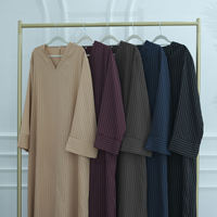Ensemble deux pièces pour femmes musulmanes arabes du Moyen-Orient, Dubaï, couleur unie, col en V, rayé, Ramadan, mode simple, ample, confortable, avec foulard