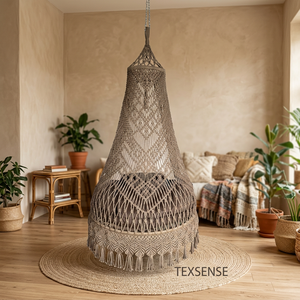 Canopée en macramé en tissu marron, techniques de nouage complexes, corde en coton naturel, moderne, élégante, durable, pour mur - Product Image 2