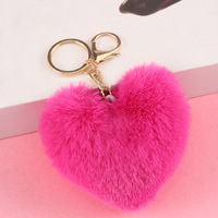 JAMELIN Vente en gros 10cm Pompon en fourrure de léopard moelleux en peluche Porte-clés en fausse fourrure Charmes en forme de cœur Pompon porte-clés