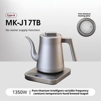 Bouilloire électrique intelligente 1350W 1L à bec flexible en titane/acier inoxydable 316SS avec contrôle de température, sans fil, classe A, pour usage domestique et commercial, arrêt automatique