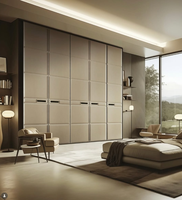 Système de rangement de luxe en cuir microfibre avec îlot de toilette |   Design de dressing walk-in à texture lisse