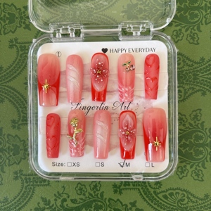 Faux ongles à presser en acrylique faits main, couvrance totale, designs super luxueux, marque privée, forme carrée moyenne, style French - Product Image 5