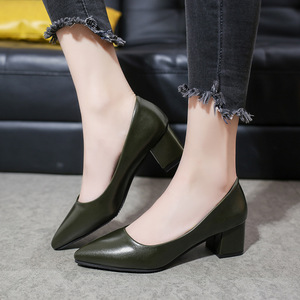 Women High <b>Heels</b> Autumn New Fashion Thick <b>Heel</b> Shallow Foot Professional Single Shoes - Product Image 3