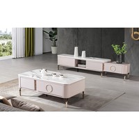 Moderne populaire haute brillance marbre laqué simple blanc salon support de télévision en bois meuble de télévision ensemble de tables basses