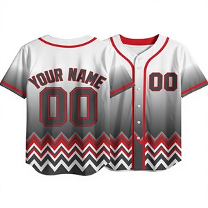 Camiseta de Béisbol Personalizada con Degradado Blanco, Gris y Rojo, Patrón Chevron, Nombre y Número Personalizados, Uniforme de Equipo con Botones, Venta al Por Mayor - Product Image 1