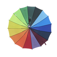 Parapluies en pongee arc-en-ciel en gros avec logo personnalisé, 16 baleines en alliage, coupe-vent, ouverture automatique, grand modèle droit, 190T, luxe moderne