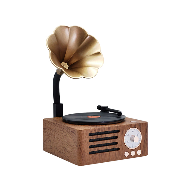 T15 Retro Speaker, 3 in 1 Aux and Radio Vintage Gramophone Phonograph Turntable Record Player with Copper Horn