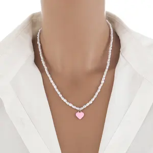 Hot Sale Millet Imitation Pearl Women's Necklace Choker With Colorful Love Pendant Summer Beach Wind Necklace