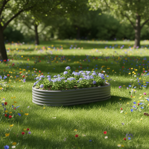 Jardinera elevada de acero con recubrimiento en polvo gris medio, elíptica, duradera, estilo rústico, para plantar en exteriores. - Product Image 2