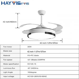 Tiếng ồn thấp 42inch hẹn giờ thiết lập 6 tốc độ quạt điều khiển từ xa gió mềm phòng ngủ LED vô hình quạt trần với ánh sáng - Product Image 3