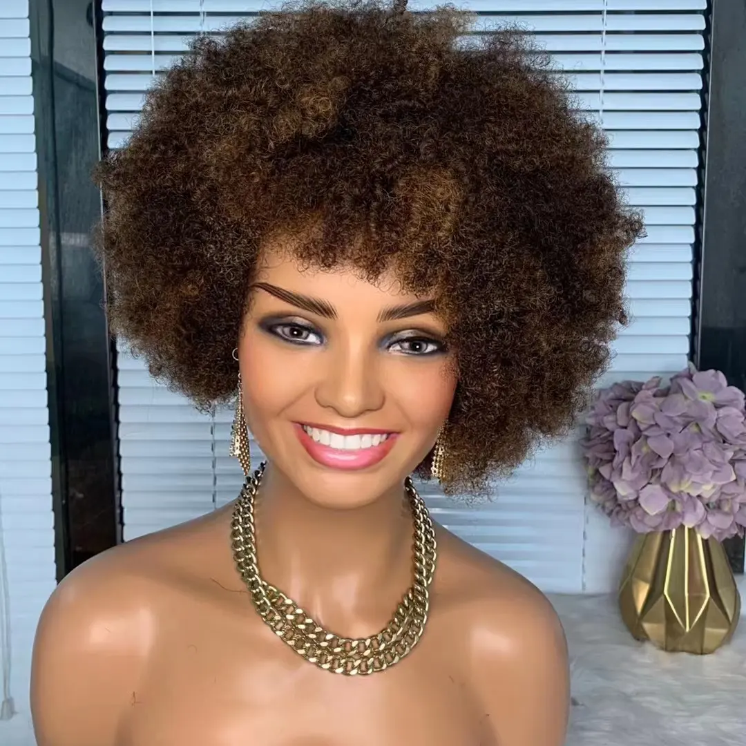 Perruque Pixie Cut Wig Rambut Manusia, Keriting Bob Pendek Pixie Cut Lace Wig, Afro Keriting Keriting Wig untuk Wanita Hitam Renda Frontal Wig