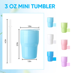 Mini-gobelet en plastique de 3 oz avec couvercle et paille, petit gobelet à shot de couleur pastel, réutilisable, pour les fêtes d'enfants - Product Image 6