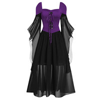 Robe longue gothique de cosplay Halloween Echo pour femme, en polyester noir transparent avec lacets aux épaules et détails en maille, idéale pour les fêtes (ODM)