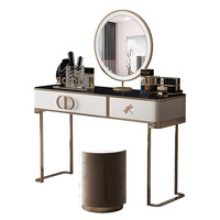 Coiffeuse Moderne de Luxe avec Rangement et Miroir Éclairé, Finition Dorée pour Maison, Chambre, Hôtel, Salon