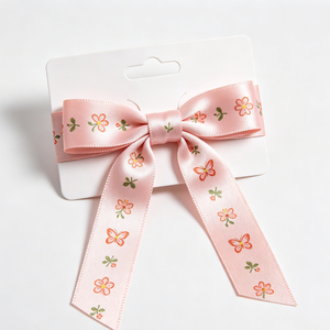 Ruban en satin PET recyclé imprimé couleur rose clair personnalisé avec nœud papillon pour emballage cadeau de fleurs de printemps - Product Image 1