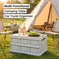 Caisse de rangement pliable en plastique avec couvercle en mélamine, robuste, 55L, multifonctionnelle, pour le camping, le coffre de voiture et le rangement des vêtements