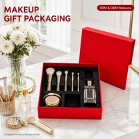 Boîte rigide rouge personnalisée avec couvercle et base, insert en mousse noire, emballage cadeau pour cosmétiques, marque de beauté OEM, vente en gros