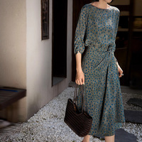 Robe Vintage à Col Mandarin et Taille Empire, en Soie de Mûrier 100% Double Mousseline, Style Cache-Cœur, Coupe Trapèze, à Pois, qui Sublimate les Courbes